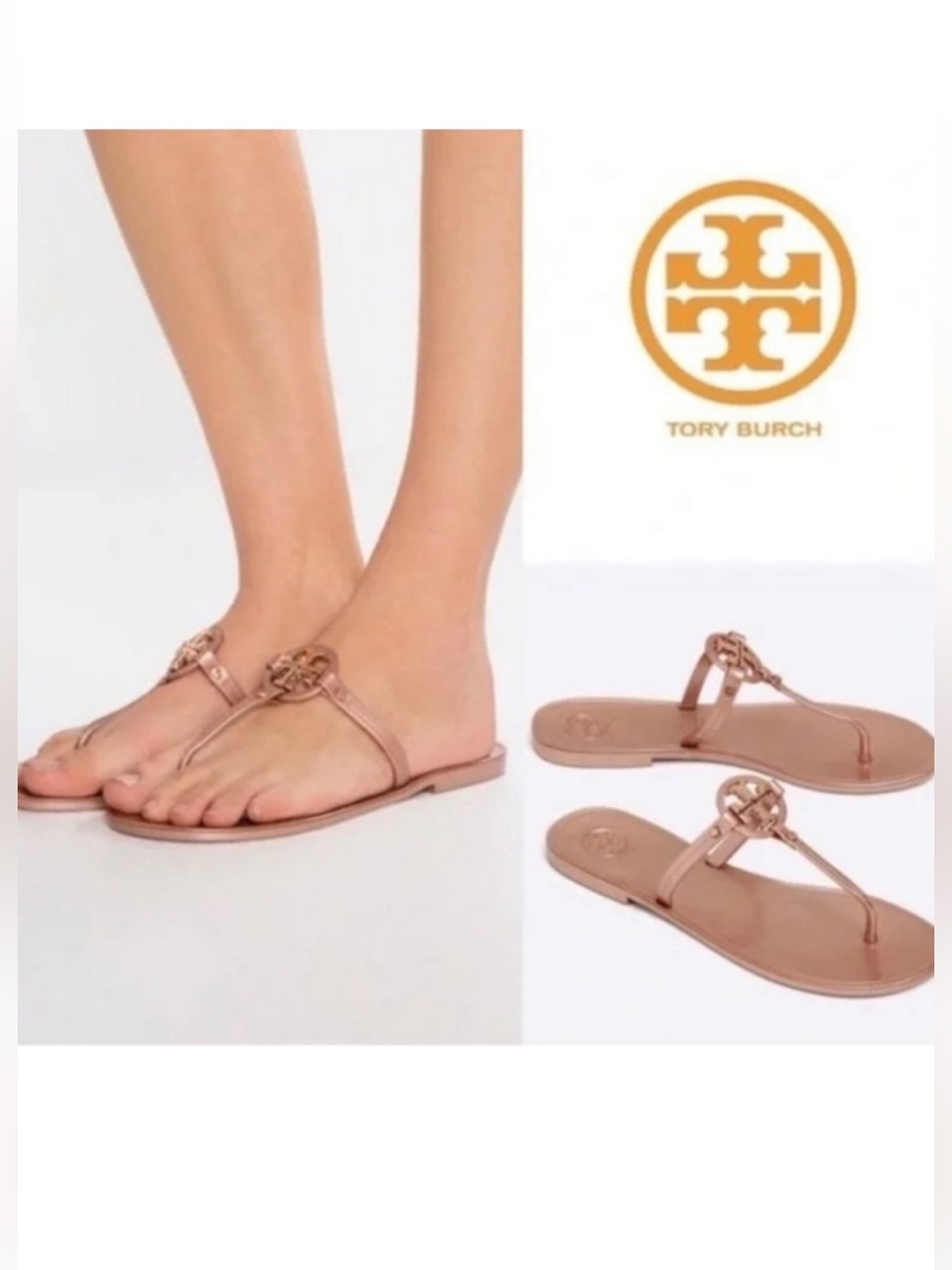 Tory Burch Mini Miller Jelly Sandals Rose Gold Size 8 Excellent Tory Logo